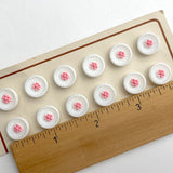 Running Low, White/Pink Vintage Glass Dimensional Flower Buttons 1/2", Set of 12 Buttons  #BK 416