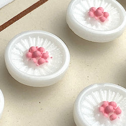 Running Low, White/Pink Vintage Glass Dimensional Flower Buttons 1/2", Set of 12 Buttons  #BK 416