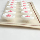 Running Low, White/Pink Vintage Glass Dimensional Flower Buttons 1/2", Set of 12 Buttons  #BK 416
