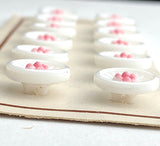 Running Low, White/Pink Vintage Glass Dimensional Flower Buttons 1/2", Set of 12 Buttons  #BK 416