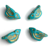Re-Stocked, Turquoise + Gold Bird, Czech Glass 7/8" Embellishment/Bead,  #L-789