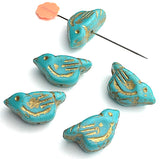 Re-Stocked, Turquoise + Gold Bird, Czech Glass 7/8" Embellishment/Bead,  #L-789