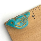 Re-Stocked, Turquoise + Gold Bird, Czech Glass 7/8" Embellishment/Bead,  #L-789