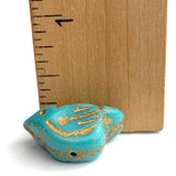 Re-Stocked, Turquoise + Gold Bird, Czech Glass 7/8" Embellishment/Bead,  #L-789