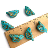 Re-Stocked, Turquoise + Gold Bird, Czech Glass 7/8" Embellishment/Bead,  #L-789