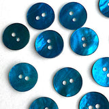 Re-Stocked Teal Blue Dark Bright 11/16" Pearl Shell 2-hole, Per Button #961