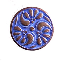 TWO Tiny Periwinkle Patina /Copper Paisley, Shank Back Metal 7/16" PACK OF 2 BUTTONS #SWC-44