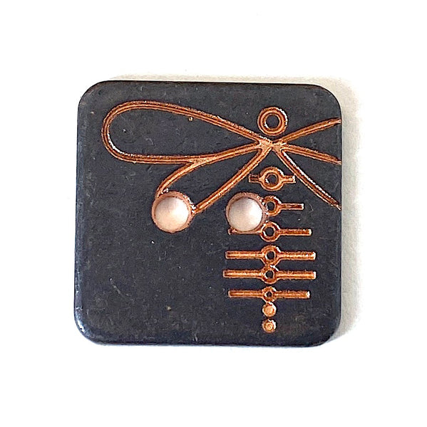 Dragonfly on Black/Copper Metal Square 2 hole button, 5/8"  #SWC-53