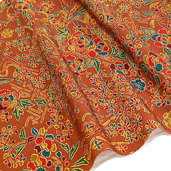 Cinnamon Paradise Traditional Japanese Floral Chirimen Crepe 'Bingata' Vintage Kimono Silk from Japan By the Yard #852