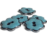 Turquoise/Black Ceramic 1" Flower Buttons 2-Hole #RN-TLFL