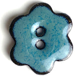 Turquoise/Black Ceramic 1" Flower Buttons 2-Hole #RN-TLFL
