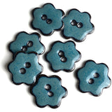 Turquoise/Black Ceramic 1" Flower Buttons 2-Hole #RN-TLFL