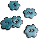Turquoise/Black Ceramic 1" Flower Buttons 2-Hole #RN-TLFL