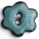Turquoise/Black Ceramic 1" Flower Buttons 2-Hole #RN-TLFL