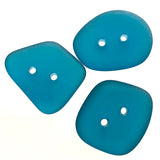 Caribbean Blue Teal Tumbled Silky Faux Sea Glass Button,  3/4" - 7/8" from Recycled Bottles