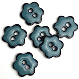 Turquoise/Black Ceramic 3/4" Flower Button 2-Hole #RN-TSFL