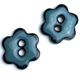 Turquoise/Black Ceramic 3/4" Flower Button 2-Hole #RN-TSFL