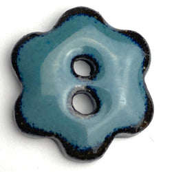 Turquoise/Black Ceramic 3/4" Flower Button 2-Hole #RN-TSFL