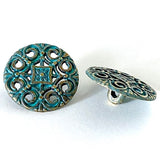Blue-Green Patina Medallion Brass Button  11/16" / 18mm  #L-749