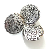 Silver Daisy Scrollwork Metal Button  9/16" / 14mm  #L326
