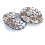 White Roses Etched on Taupe Shell, 5/8" or 13/16"