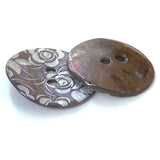 White Roses Etched on Taupe Shell, 5/8" or 13/16"