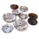 White Roses Etched on Taupe Shell, 5/8" or 13/16"