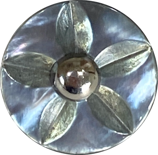 SIX Iridescent Gray Vintage Shell "Starflower" Buttons 3/4", Shank Back, Pack of 6, #VB-36