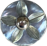 Gray Vintage Shell "Starflower" Button 3/4", Iridescent, Shank Back #SK-765
