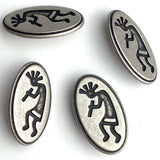 SALE Kokopelli Flute Player Oval Southwest Button Silver/Black 1" #SWC-97