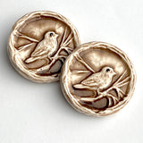 Bird in Tree, Brown Art Stone Button by Susan Clarke 1-3/16" #SC-1057