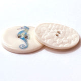 Seahorse Porcelain Button 1-1/8" 2-hole, Handmade Sea Horse