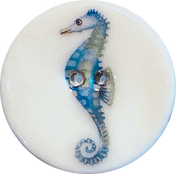 Seahorse Porcelain Button 1-1/8" 2-hole, Handmade Sea Horse