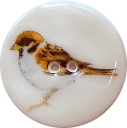 Sparrow Bird Porcelain Button 1-1/8" 2-hole, Handmade