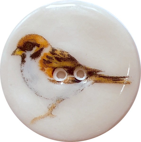 SALE, Sparrow Bird Porcelain Button 1-1/8" 2-hole, Handmade