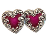 Re-Stocked, Heart with Magenta/Silver Swirls/Flowers Button by Susan Clarke 3/4" #SC-195
