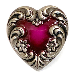 Re-Stocked, Heart with Magenta/Silver Swirls/Flowers Button by Susan Clarke 3/4" #SC-195