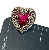 Re-Stocked, Heart with Magenta/Silver Swirls/Flowers Button by Susan Clarke 3/4" #SC-195