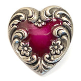 Re-Stocked, Heart with Magenta/Silver Swirls/Flowers Button by Susan Clarke 3/4" #SC-195