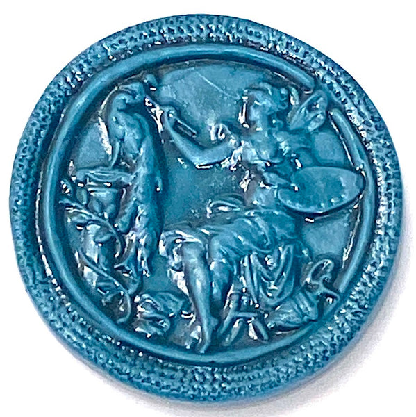 DEEPER SALE, Peacock Painter, Blue Art Stone Button by Susan Clarke 2" #SC-2024