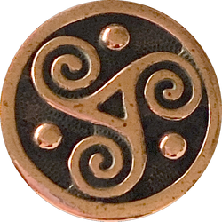 Triskele Button 5/8" Copper, Celtic Triskelion   From Tierra Cast  #6566-18