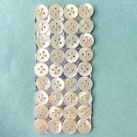 Old Card of 36 Tiny Vintage 4-Hole Pearl Off-White/Ivory Shell Buttons 8mm  #OT-118