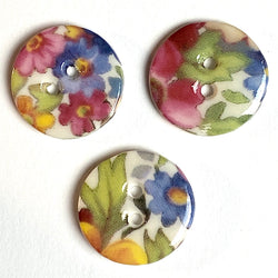 Cottage Garden Mixed Floral Button, Handmade Porcelain 11/16"  Pack of TWO #KH79