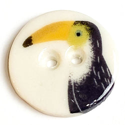 Toucan Bird Button, Handmade Porcelain 5/8"
