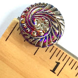 Purple + Silver Swirl Volcano Czech Glass Button 18mm/ 3/4"  # CZ 258