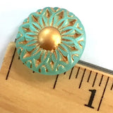 Green + Gold Dahlia Czech Glass 18mm / 3/4"  # CZ 246-1