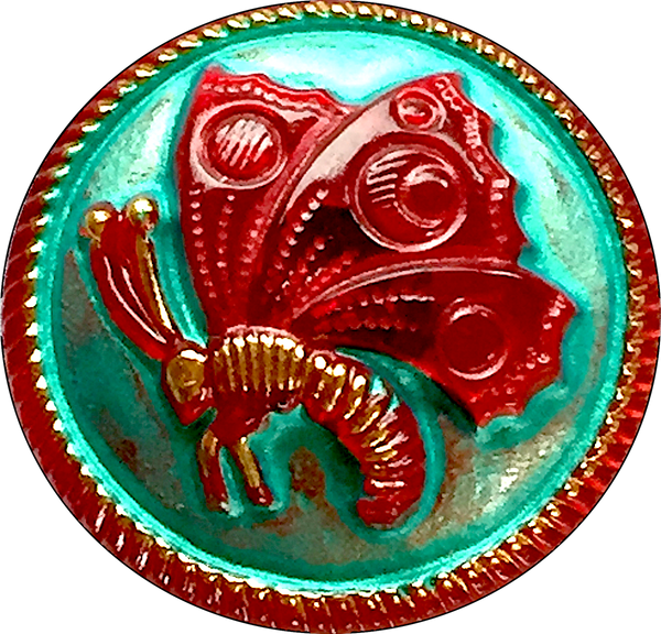 SALE Red + Teal Butterfly Czech Glass 18mm / 3/4"  # CZ-084
