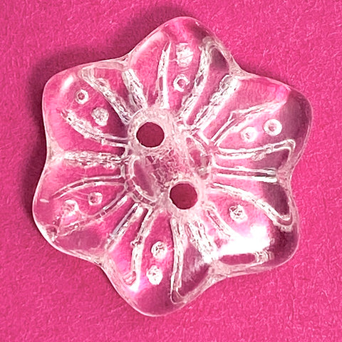 Vintage Glass Clear Snowflake Flower-Shape Button 3/4"  Pack of TWO  #OT-125