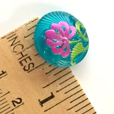 Bright Blue + Pink Pincushion Flower Czech Glass 18mm / 3/4"  # CZ 061
