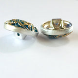 Re-Stocked Blue & Gold Laurel Leaves Czech Glass Button 18mm / 3/4" # CZ-178